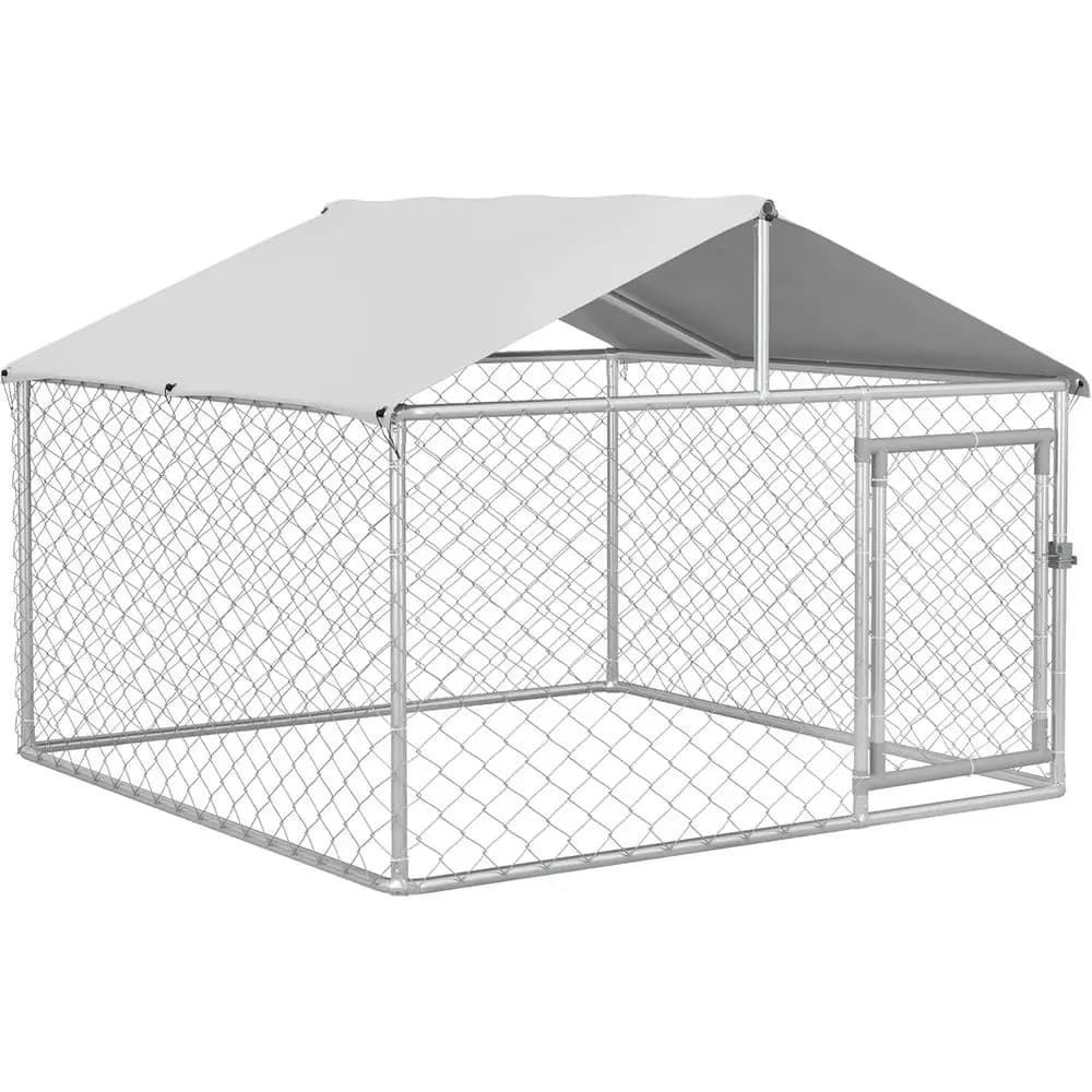 Cuccia per cani da esterno resistente con copertura impermeabile, rete zincata, chiusura sicura per razze di grandi dimensioni, animali domestici, 6,5' x 6,5' x 5'