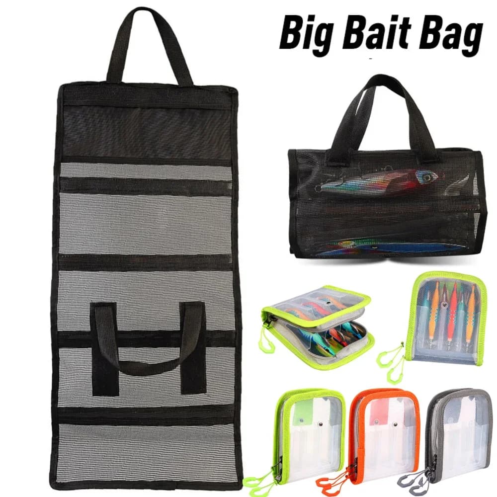 Foldable Fishing Lures Bags PVC Lure Mesh Tote Bag Breathable Bait Lure Hook Handbag Outdoor Fishing Tackle Tool Large Capacity