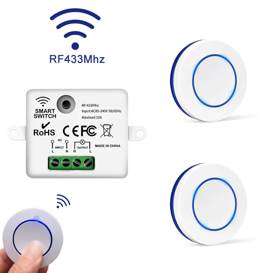 Interruttore della luce del telecomando senza fili 433 MHz 10A 100-240 V Controller del relè Mini interruttore del pannello a parete a pulsante rotondo per l'illuminazione del LED