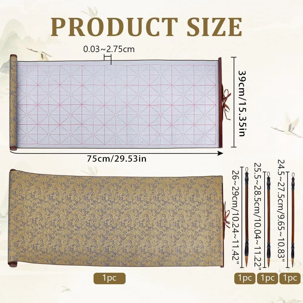 4Pcs No Ink Chinese Calligraphy Practice Set Reusable Water Writing Cloth Scrolls Chinese Calligraphy Writing Brushes
