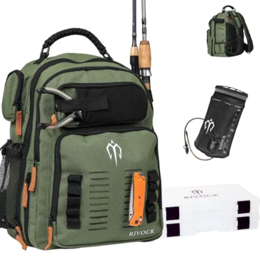 Fishing Backpack with Candle Holder, 2 Boxes, 35L Insulating Thermal Bag, Hydrating Bag, Fishing Hiking Backpack