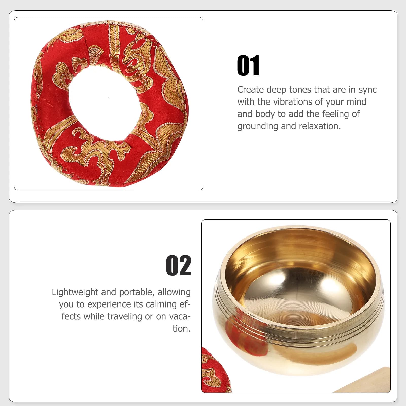 1Set Copper Singing Bowl Tibet Sound Bowl Meditation Set for Healing Relaxation Yoga Therapy with Mat Stick and Mallet