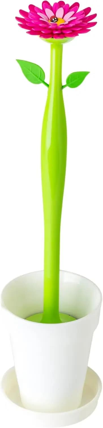 Set Spazzola per WC Flower Power con Supporto, Spazzola per WC con Manico a Forma di Margherita, Base a Vaso di Fiori