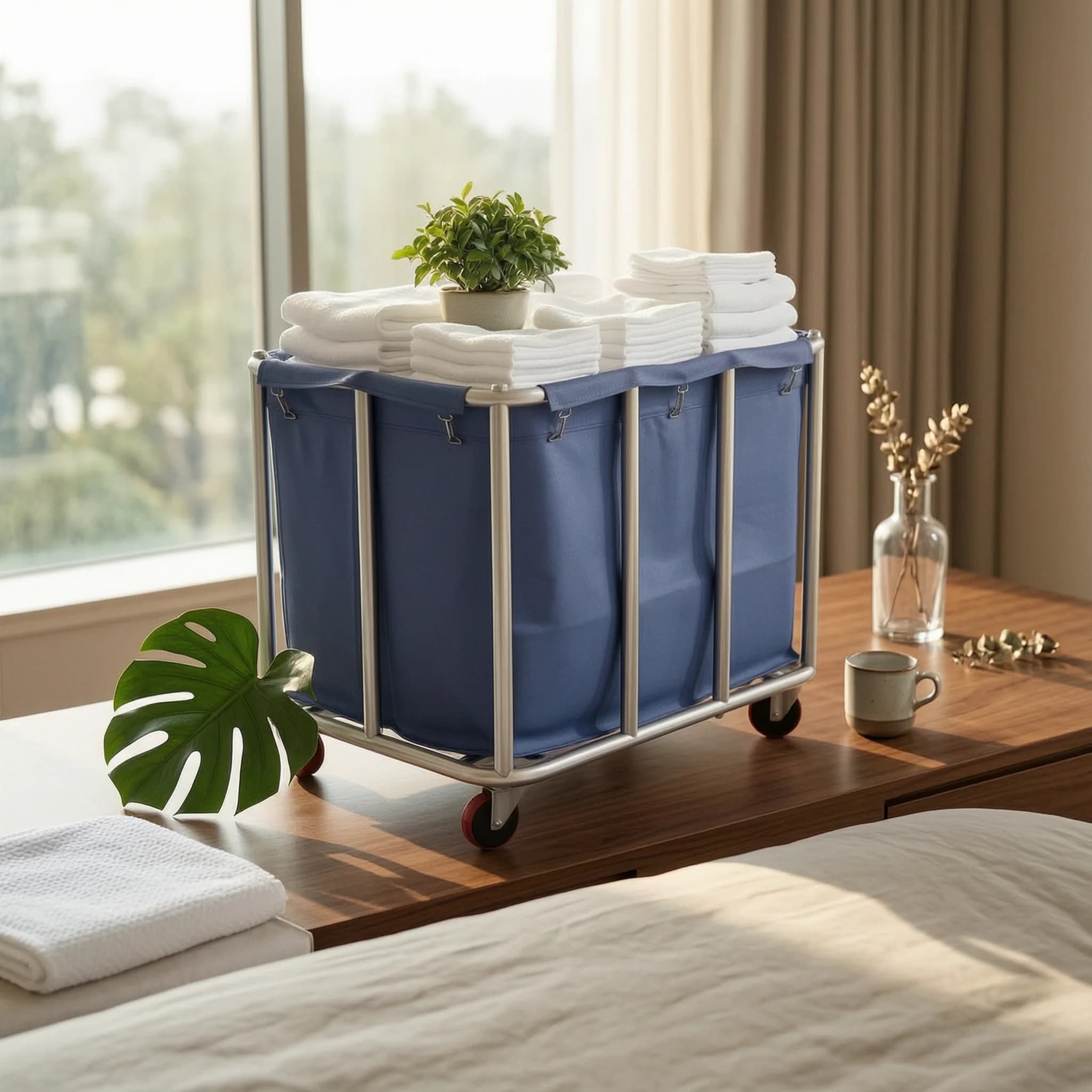 Linen Cart with Wheels Large Laundry Cart with Bag Trolley Industrial Long-Lasting for Housekeeping, Hotels, Guest Rooms