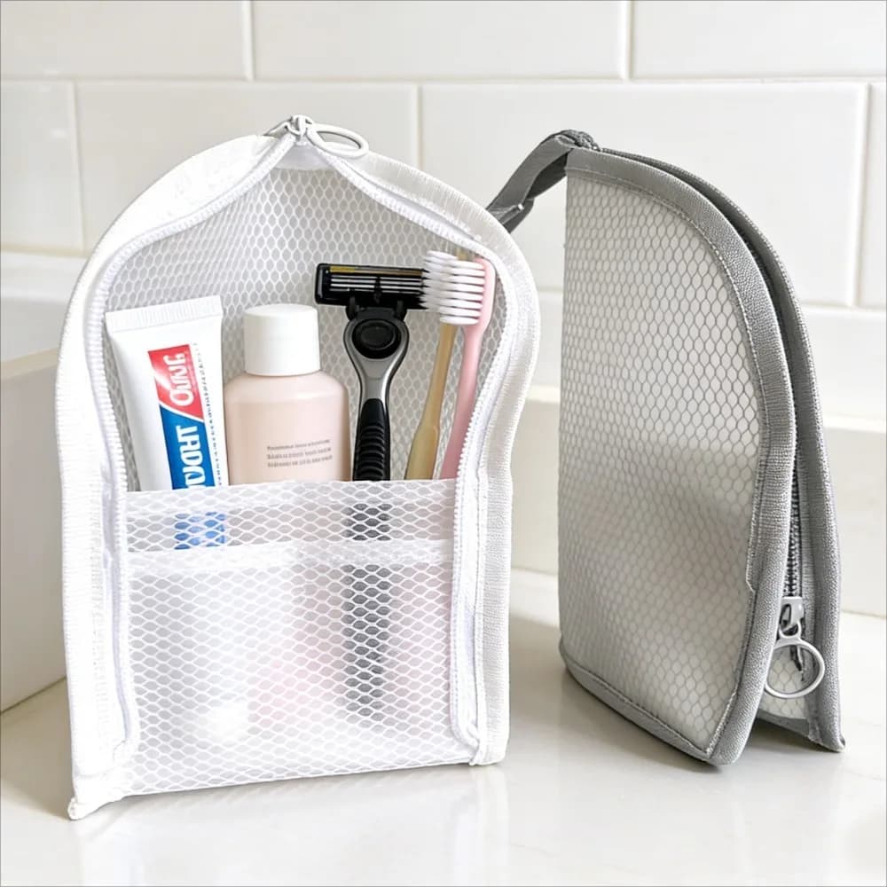 Mesh Toiletry Bag Breathable Quick Dry Stand Up Vertical Toothbrush Holder Cosmetic Makeup Organizer for Travel Gym College Dorm