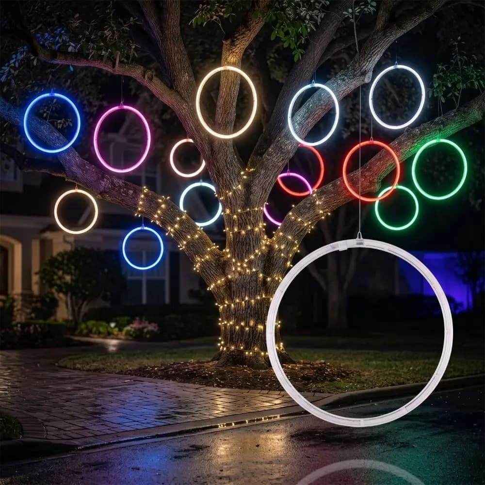 Waterproof Circular Tree Light Hanging Design LED Luminous Ring Festive Style Wishing Ring Shape Festival Light City Landscape