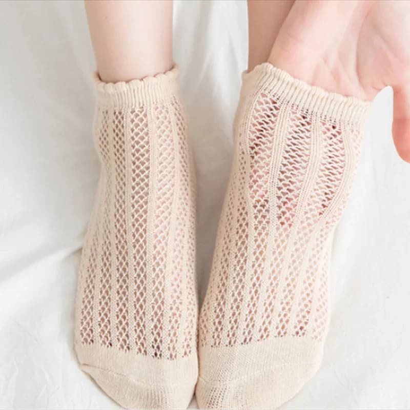 Fashion Solid Color Woman Socks Hollow Out Breathable Summer Ankle Boat Socks Casual Cotton Soft Low Cut Short Socks Slippers