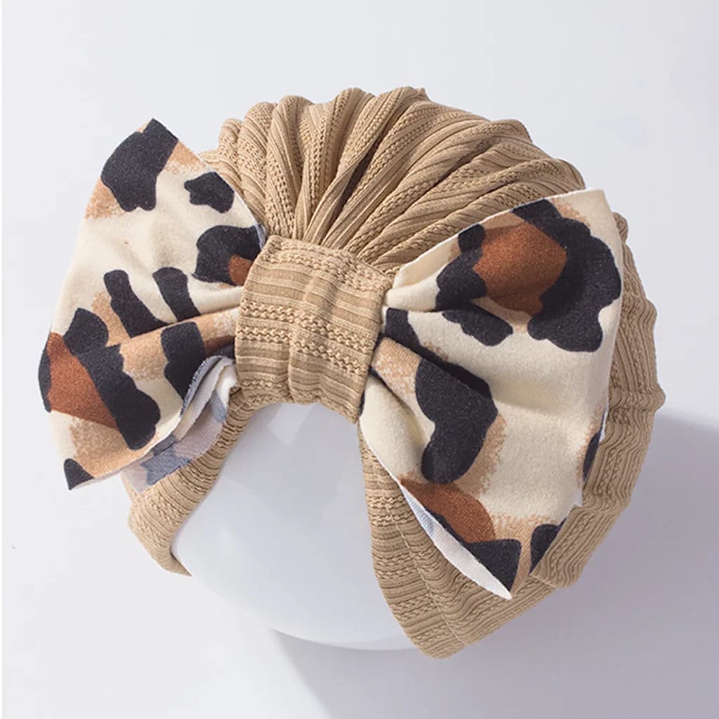 Kids Turban Bowknot Leopard Prints Baby Hat Girls Cotton Beanie Newborn Hats Toddler Head wraps Infant Cap Hair Accessories