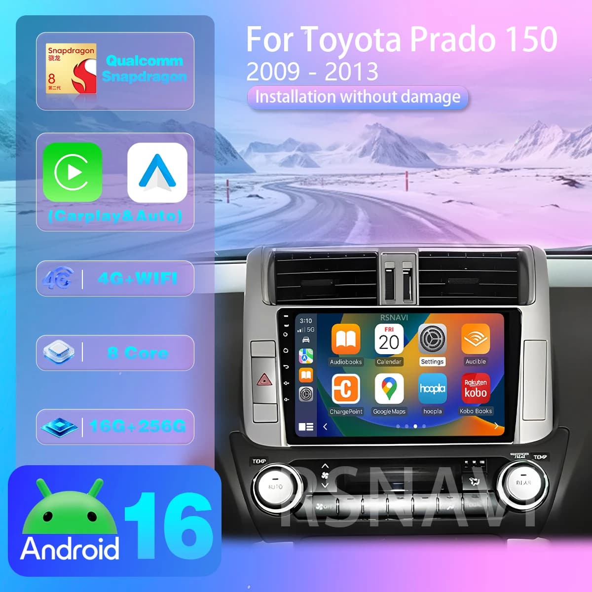 Android 16 per Toyota Land Cruiser Prado 150 2009-2013 Carplay Autoradio Multimedia Player Stereo con Telecamera a 360°