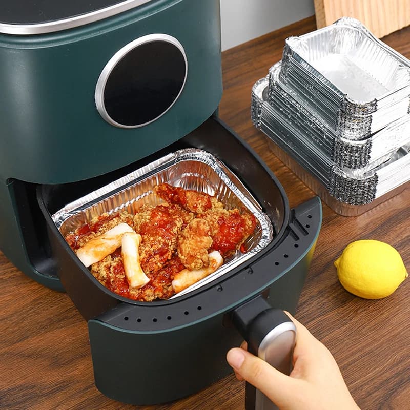 10 pieces rectangle trays in aluminum foil non-stick pans for food use barbecue bowl for air fryer oven cooking tool