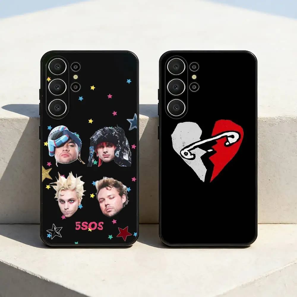 Custodia morbida nera 5 Seconds of Summer Band per Samsung S26, S25, S24, S23, S22, S30, S21, S10, S9, Ultra, Plus, Lite, FE
