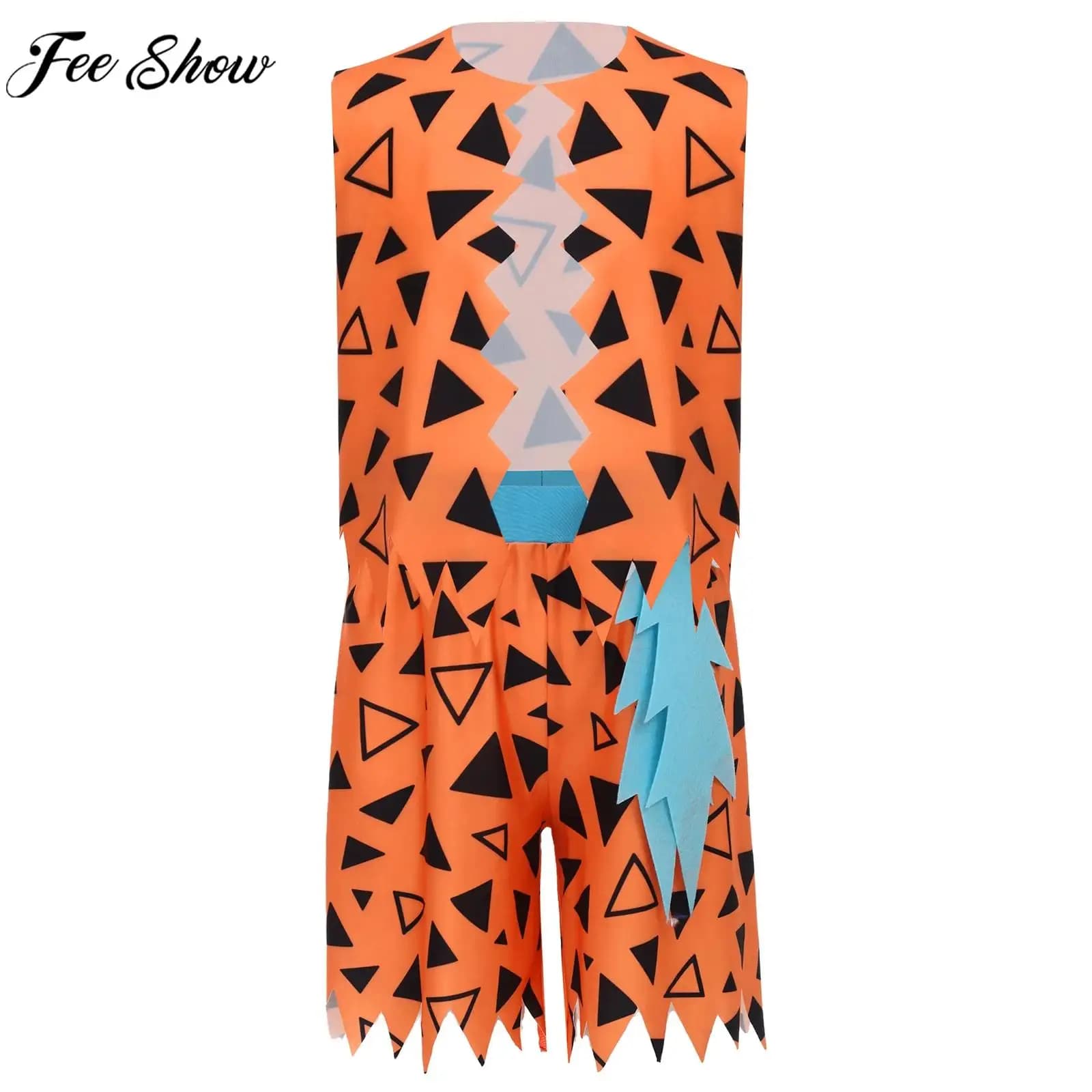 6-16Y Ragazzi Flintstone Costume Halloween Cavemen Stone Age Primitive Man Tribe Costume Cosplay Stampa Gilet 3D Bone Decor Shorts