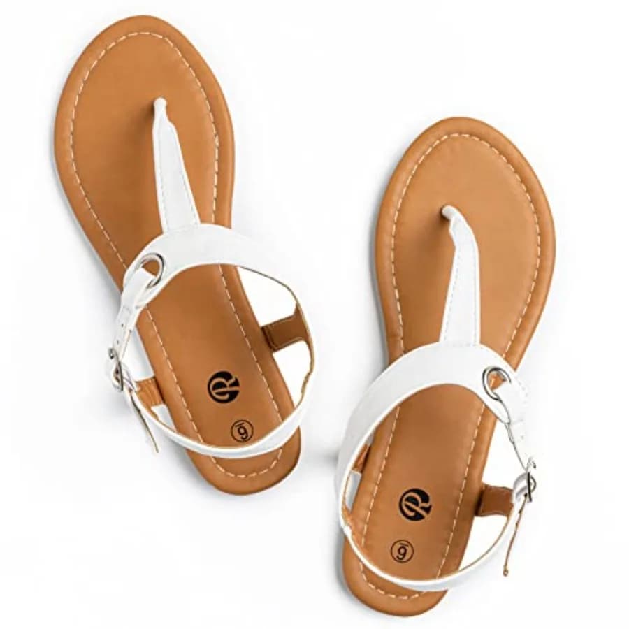 Rekayla Flat Thong Sandals with T-Strap and Adjustable Ankle Buckle for Women