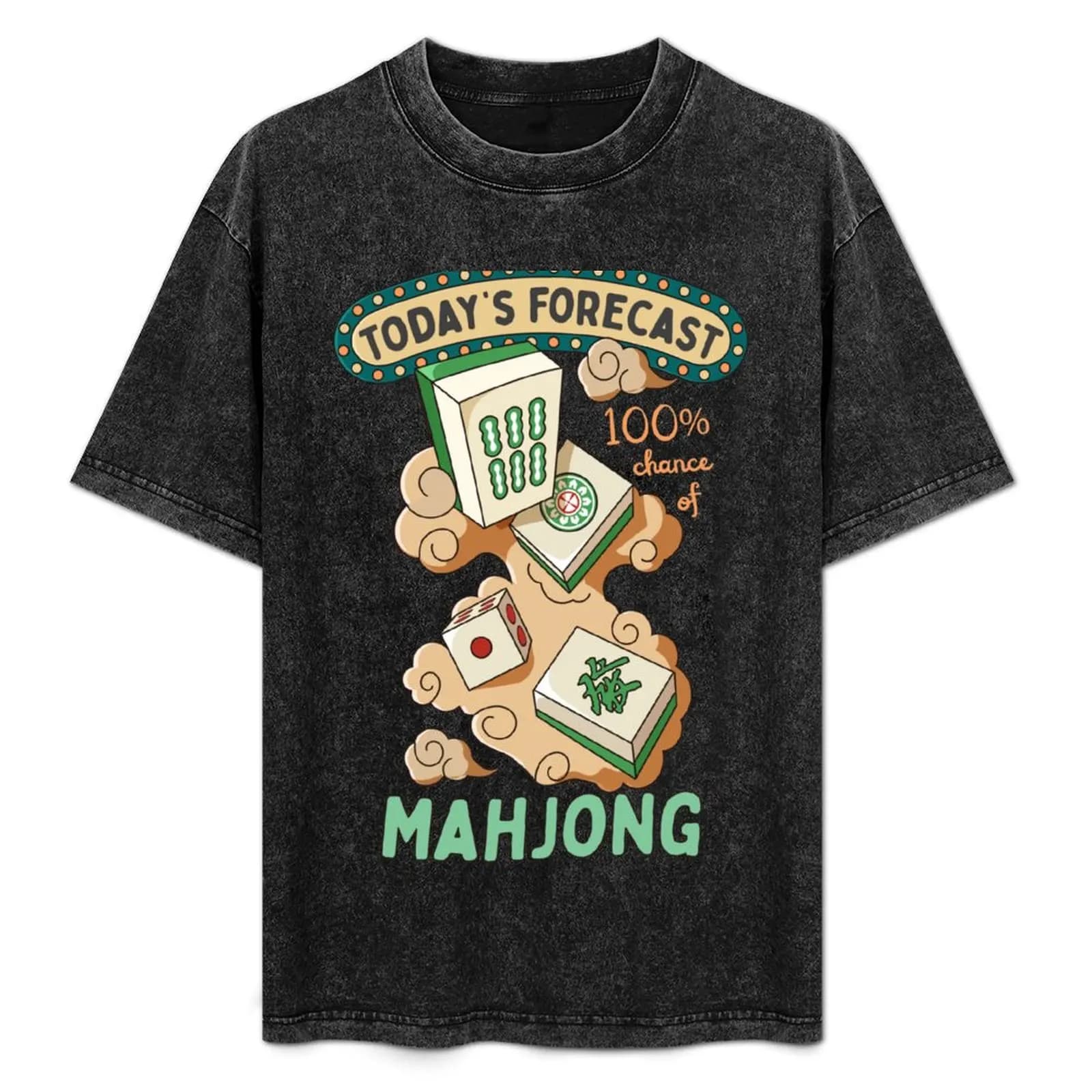 T-shirt con stampa Mahjong Tiles And Clouds Cartoon, maglietta basic semplice e casual a maniche corte