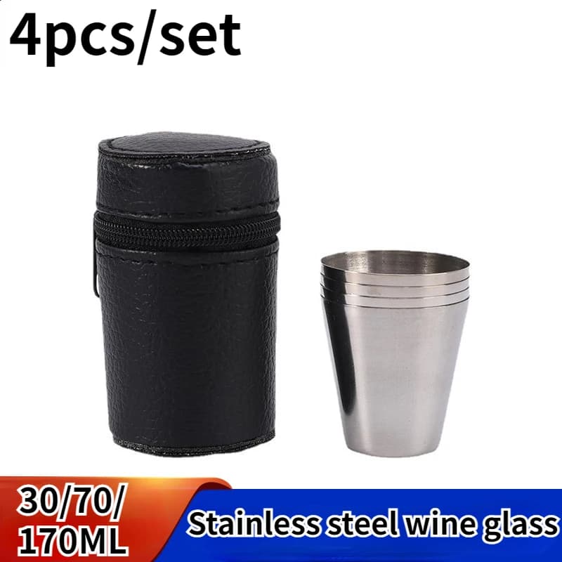 30/70/170 ML stoviglie da campeggio all'aperto tazze da viaggio Set forniture da Picnic bicchiere da birra per vino in acciaio inossidabile tazze da whisky in pelle PU nuovo