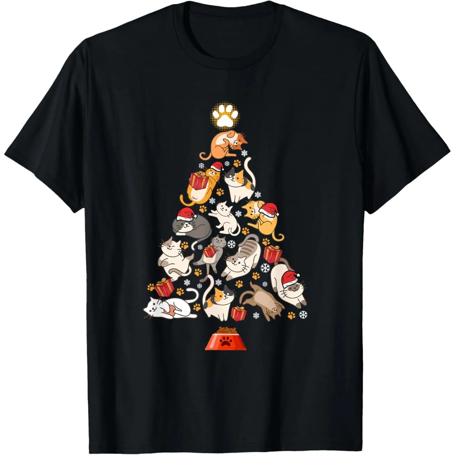 T-shirt con grafica albero di Natale per gatti, divertente regalo natalizio, t-shirt girocollo per uomo e donna