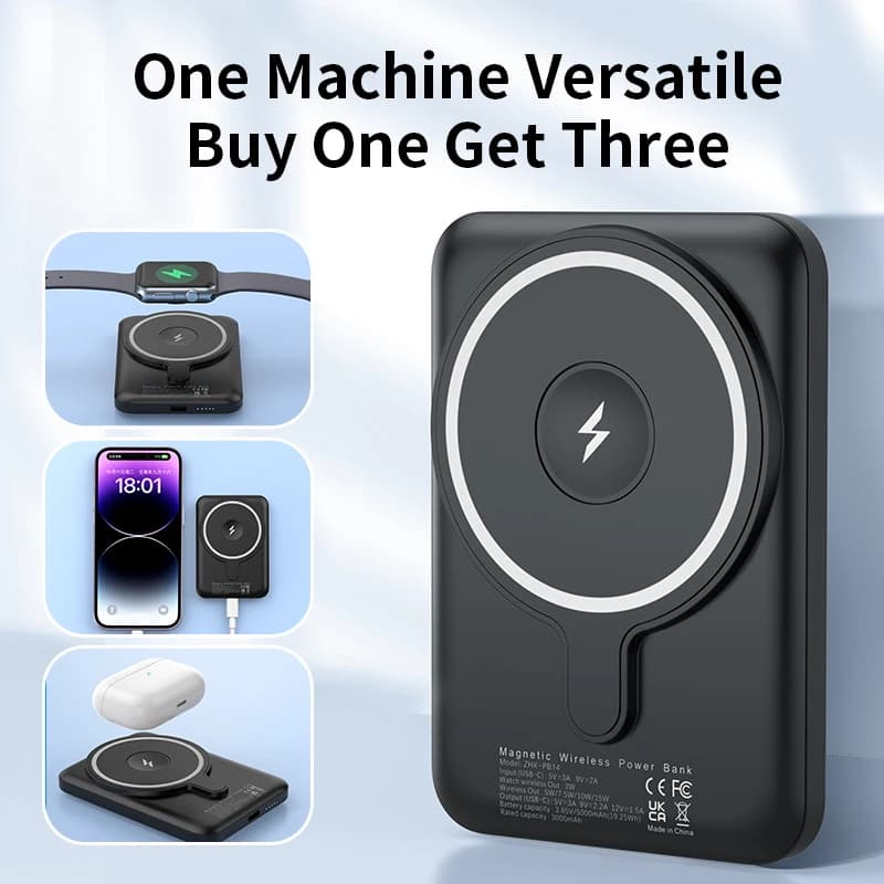 Portable Magnetic Battery 5000mAh 3 in 1 15W Wireless Fast Charging Battery for iPhone 17 16 15 14 13 12 Pro Watch Airpods