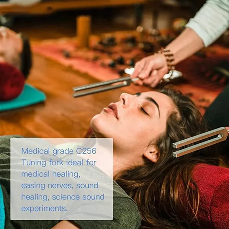 A50U Tuning Fork Set (128Hz, 256Hz, 512Hz) for Therapy with Silicone Hammer, Repair Tool, Cleaning Cloth and Storage Bag