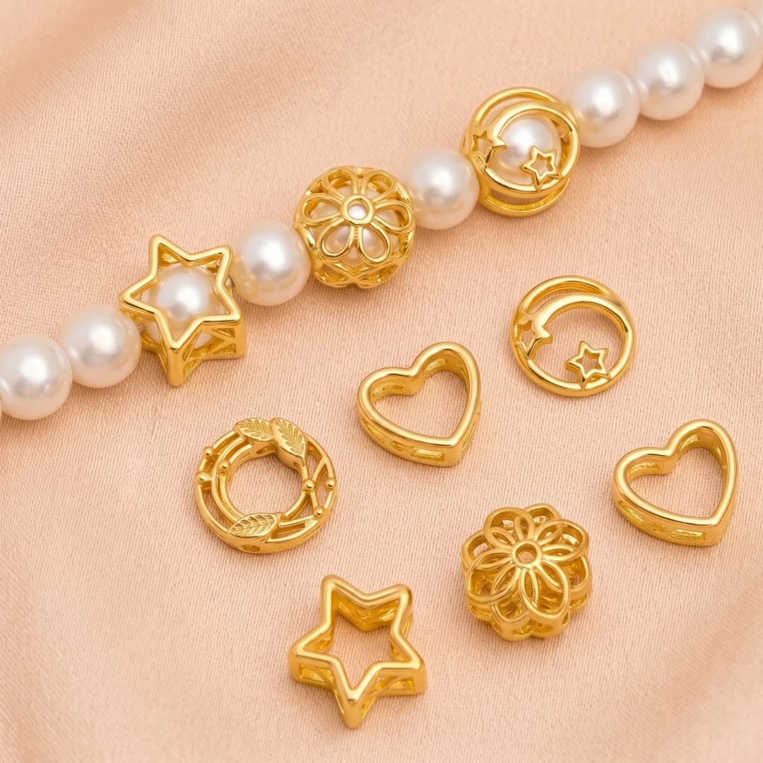 10 pz. Connettori a forma di cuore e stella placcati oro 18K, distanziatori a petalo per creazione gioielli fai da te, bracciali e orecchini