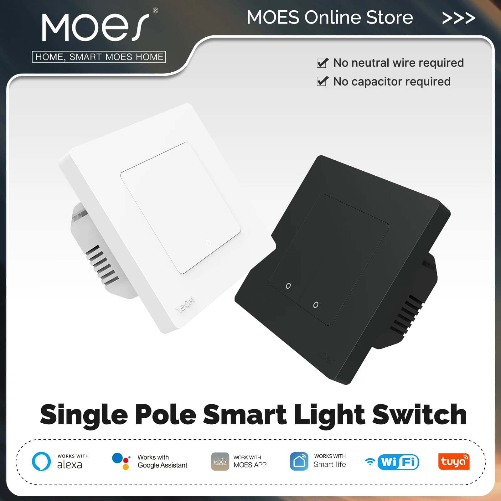 MOES WiFi Star Ring Smart Light Interruttore a pulsante Nessun neutro Nessun condensatore richiesto Compatibile con Alexa Google Home