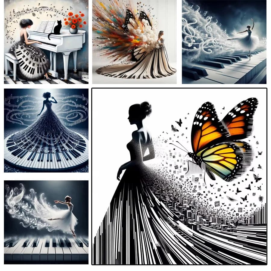 Abstract music elements Diamond Mosaic butterfly Girl Embroidery Portrait Full Rhinestone Picture Painting piano girl Home Decor