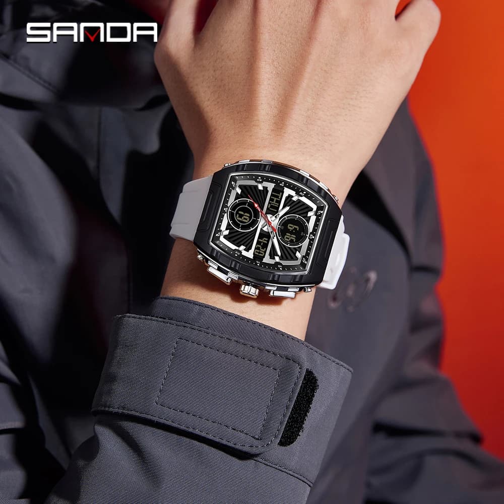 SANDA Brand's Electronic Man Watch Digital Fashion Trend Multifunctional Clock Silicone Waterproof Week Date Men's Watches