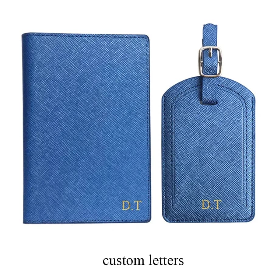 Porta passaporto per biglietti in pelle PU con nome personalizzato Uomo Donna Moda Copri passaporto Set di etichette per bagagli Borsa da viaggio con testo personalizzato