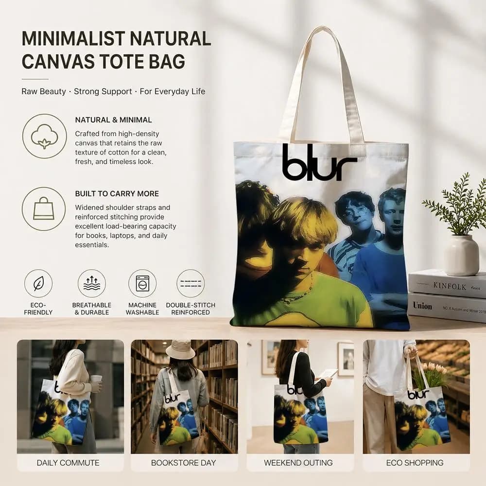Borse portaoggetti Band B-Blur in tela di cotone ecologica, leggere e pieghevoli per viaggi, lavoro, shopping, spiaggia, palestra