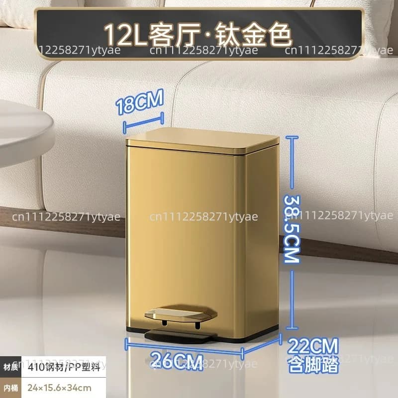 Luxury Golden Stainless Steel Trash Can 9L 12L Aesthetic Garbage Bucket For Living Room Kitchen Bedroom Home Storage