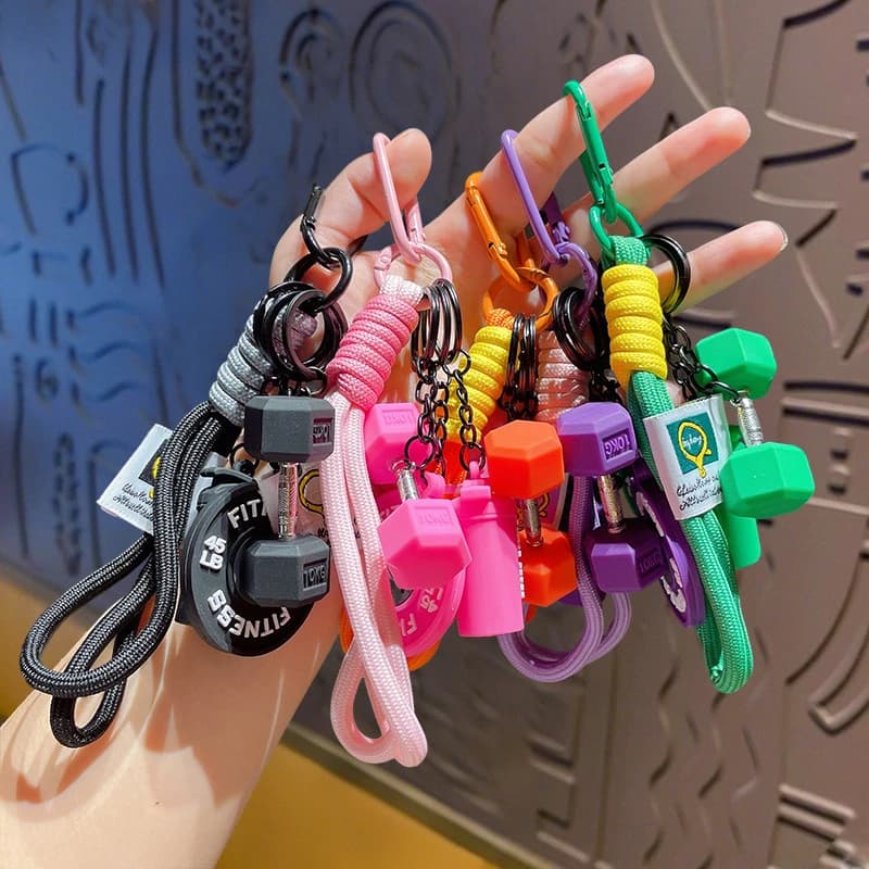 Fitness Set Lanyard PVC Fitness Series Soft Rubber Keychain Barbell & Dumbbell Decorative Pendant Bag Charm & Jewelry Accessory