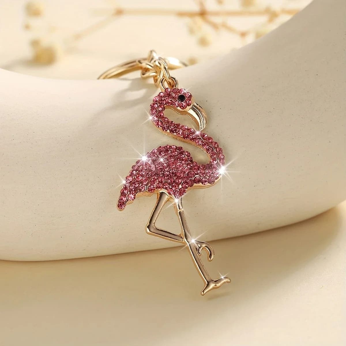 Portachiavi da donna con strass scintillanti a forma di uccello - Ciondolo a forma di fenicottero in lega con strass a copertura totale e anello di chiusura rotondo, accessorio di lusso per borse, borsette, zaini - Idea regalo per lei