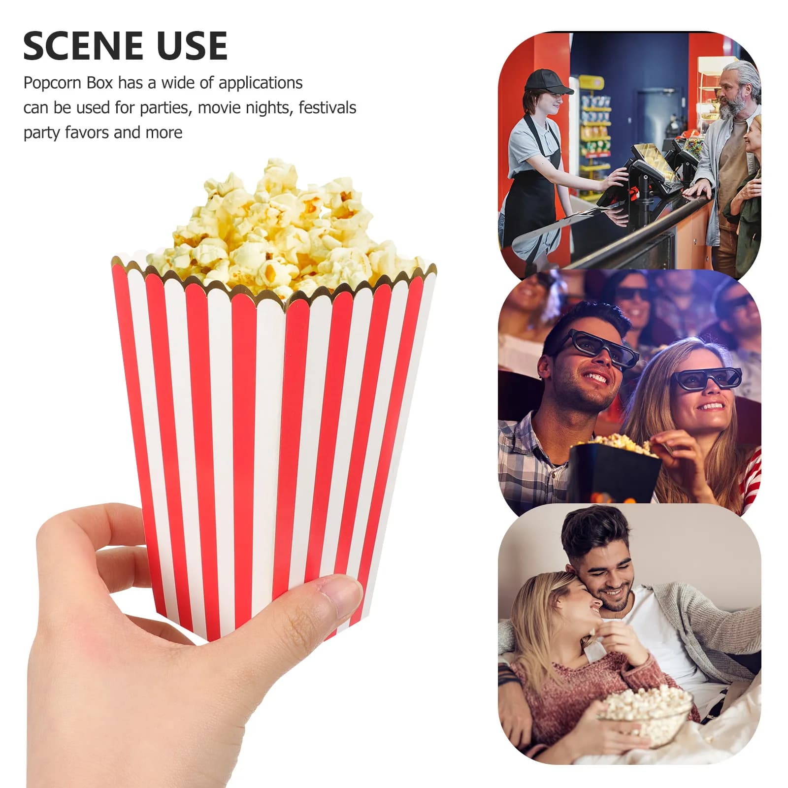 Scatole per popcorn usa e getta da 12 pezzi, leggere, resistenti agli strappi, dal design decorativo, per conservare popcorn, ideali per cinema, feste, dolciumi