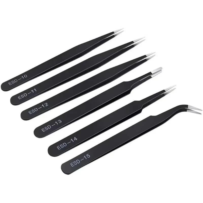 Set di 6 Pinzette di Precisione Lunghe ESD Antistatiche in Acciaio Inossidabile, Strumenti di Riparazione per Elettronica, Saldatura e Artigianato