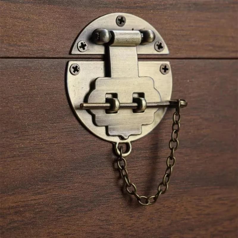 2Pairs Metal Buckle Gift Box Wooden Box Lock Hook Alloy Round Chain Buckle