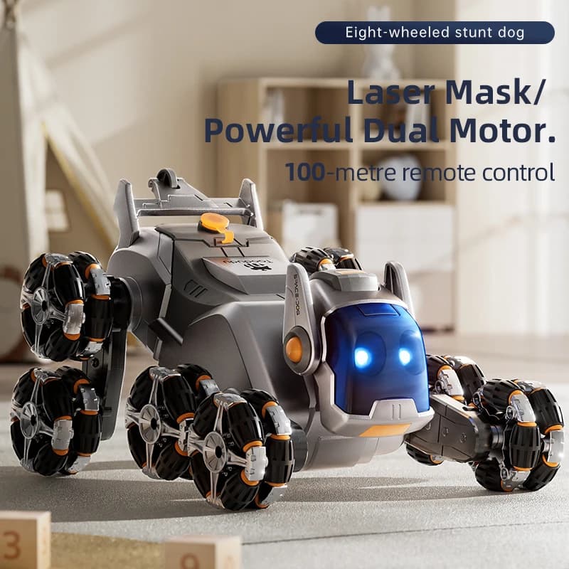 Intelligent Electric Machine Dog Eight Wheeled Tail Spray Stunt Action Remote Control Robot With Four Skills Children's kid Toy