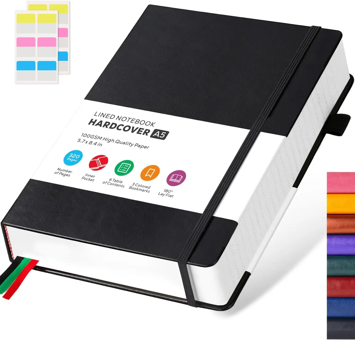 A5 Leather Journal, 320 Pages, 100GSM Paper, College Ruled, Black