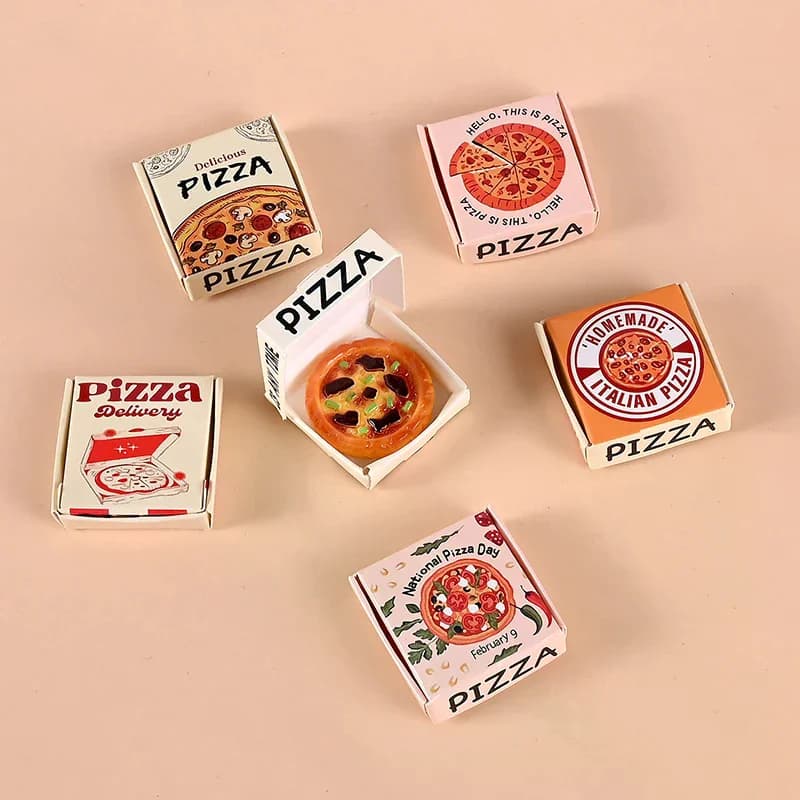 6Pcs 1/12 Dollhouse Mini Pizza & Packing Box Model Simulation Kitchen Food Decor Micro Scene Props Accessories