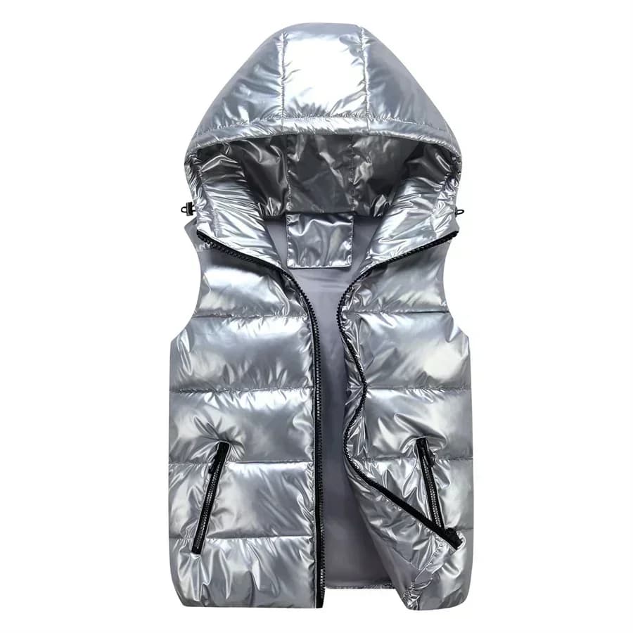 2025 nuovi uomini di inverno con cappuccio imbottito gilet casual lucido cappotto senza maniche imbottito comodo cappotto caldo gilet impermeabile abbigliamento da uomo