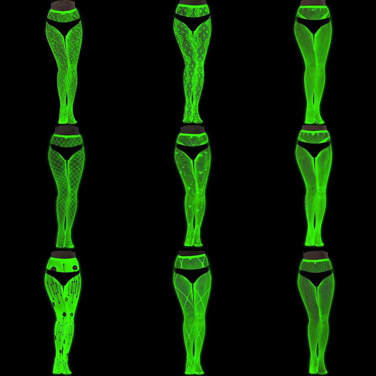 Women Sexy Socks Luminous Base Socks Fluorescent Pantyhose Luminous Fishing Net Socks Light Sexy Tattoo Lace Jacquard Socks