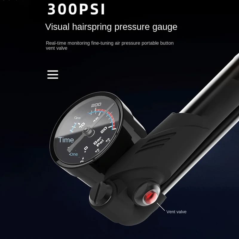 2525+ Pompa ad aria forcella bici 300PSI Gonfiatore bici ad alta pressione Valvola Presta 360 ° Strumenti per biciclette da montagna con tubo rotante di grado