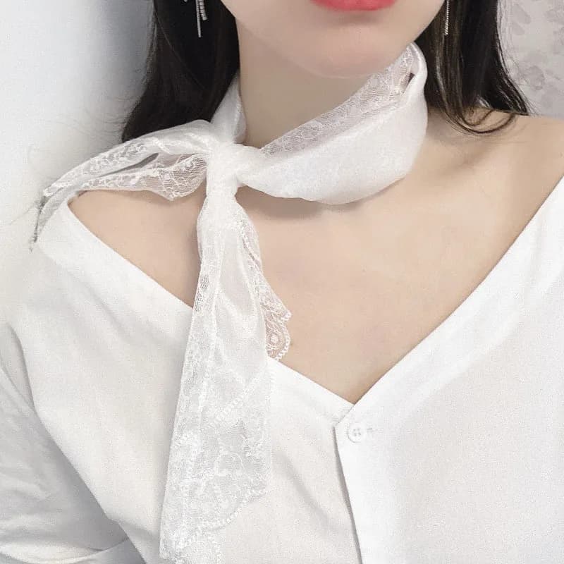Sciarpa da donna in pizzo organza stile fata, sciarpa decorativa semplice e dolce, foulard, dolce e graziosa