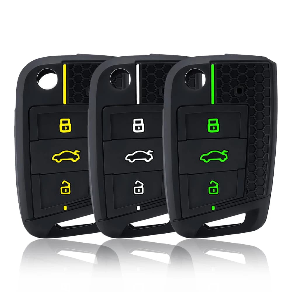 Cover for Auto Key in Silicone with 3 buttons for Volkswagen VW Polo Golf 7 MK7, for Skoda Octavia Combi, SEAT Leon Ibiza, CUPTRA Keyring