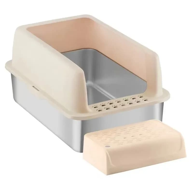 Stainless Steel Extra Large Cat Litter Box Thickened Anti Splashing Easy to Clean Large Capacity Pet Litter Box for Multiple Cat