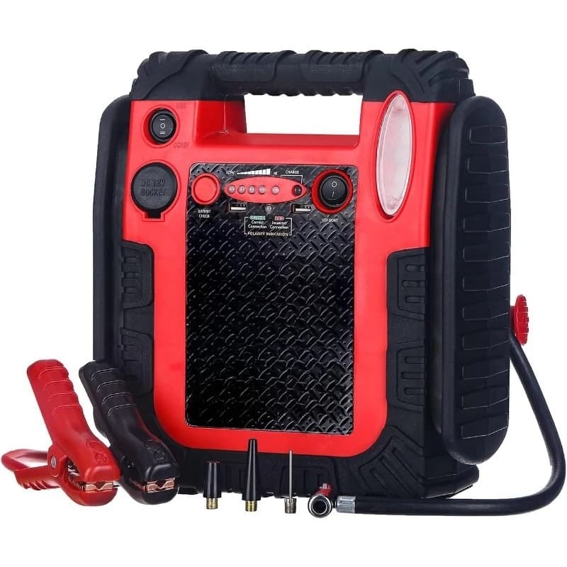 Nuovo aggiornamento 1800A avviamento di emergenza per batteria per auto con compressore d'aria, impulsionatore automatico per batteria al piombo da 20000 mAh 12 V, gonfiatore per pneumatici 260 PSI