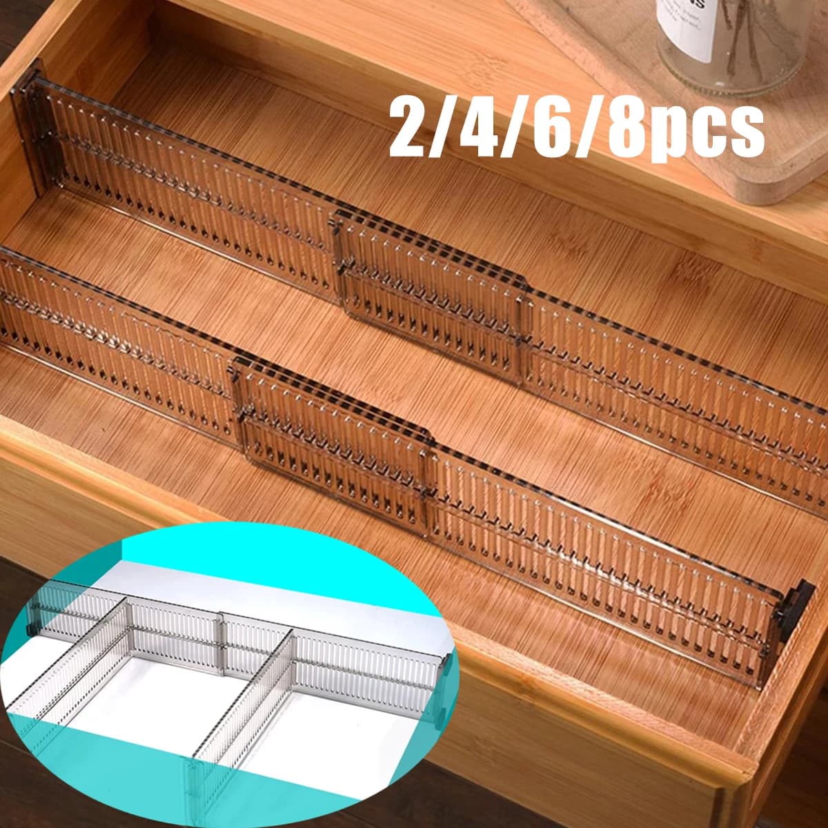 2/4/6/8PCS Adjustable Clapboard Drawer Divider Bedroom Underwear Retractable Partition Drawer Organizer Clear Kitchen Tools