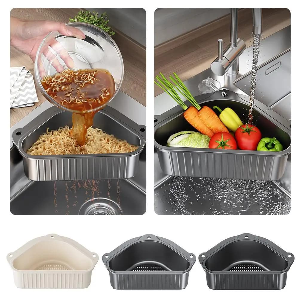 Triangular Kitchen Sink Strainer Basket Sturdy Corner Food Waste Filter Multifunctional Vegetable Fruit Drainer Shelf