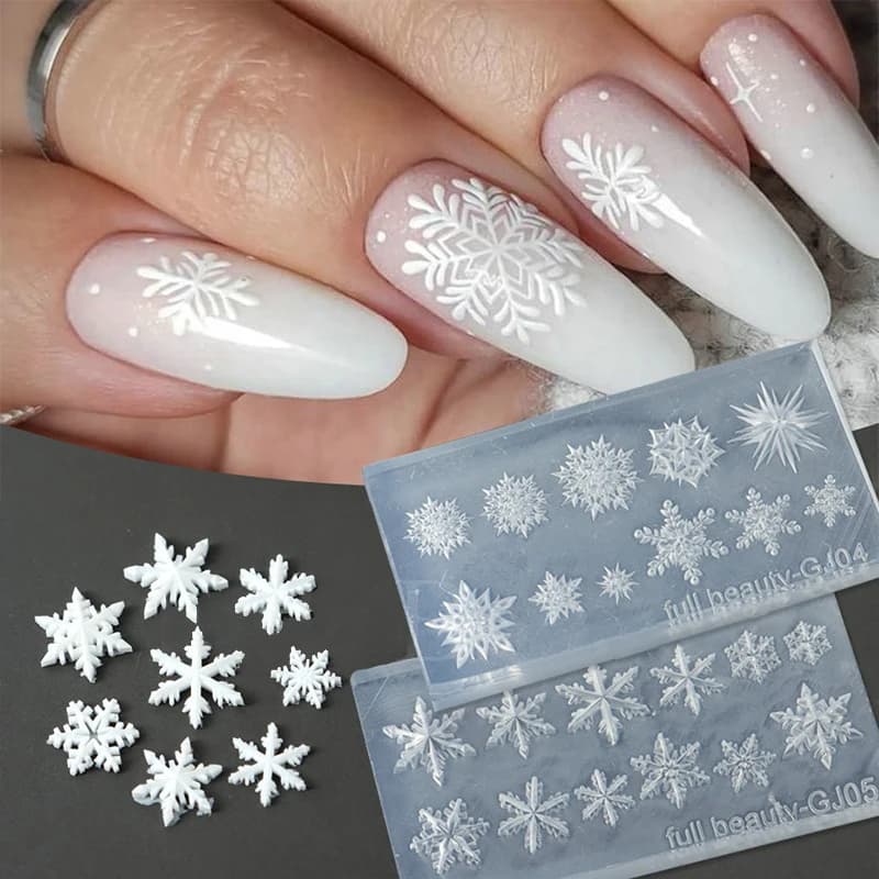 Stampo in Silicone per Nail Art con Fiocchi di Neve Invernali, Piastra per Stamping 3D Morbida e Riutilizzabile, Stencil per Gel Fai-da-Te Natalizio