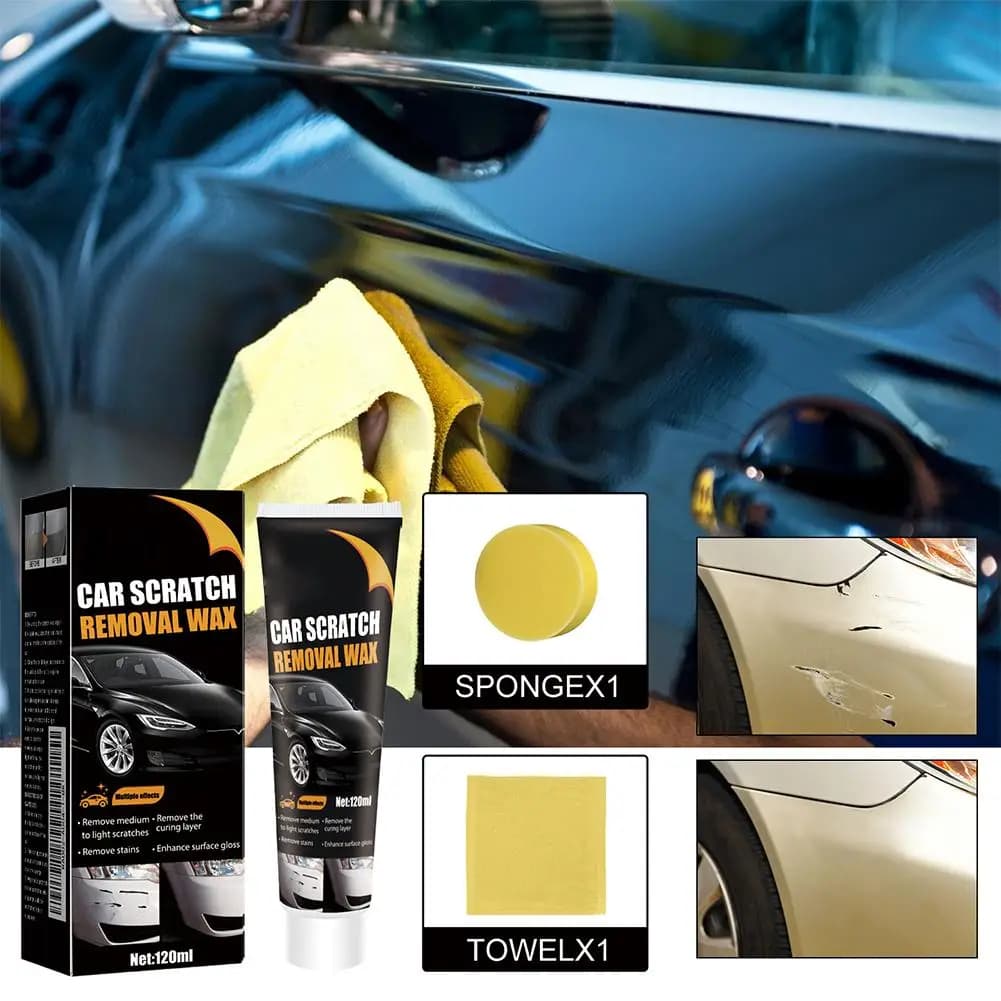 Kit per Rimozione Graffi Auto: Cera Antigraffio + 1 Spugna + 1 Panno per la Cura della Vernice