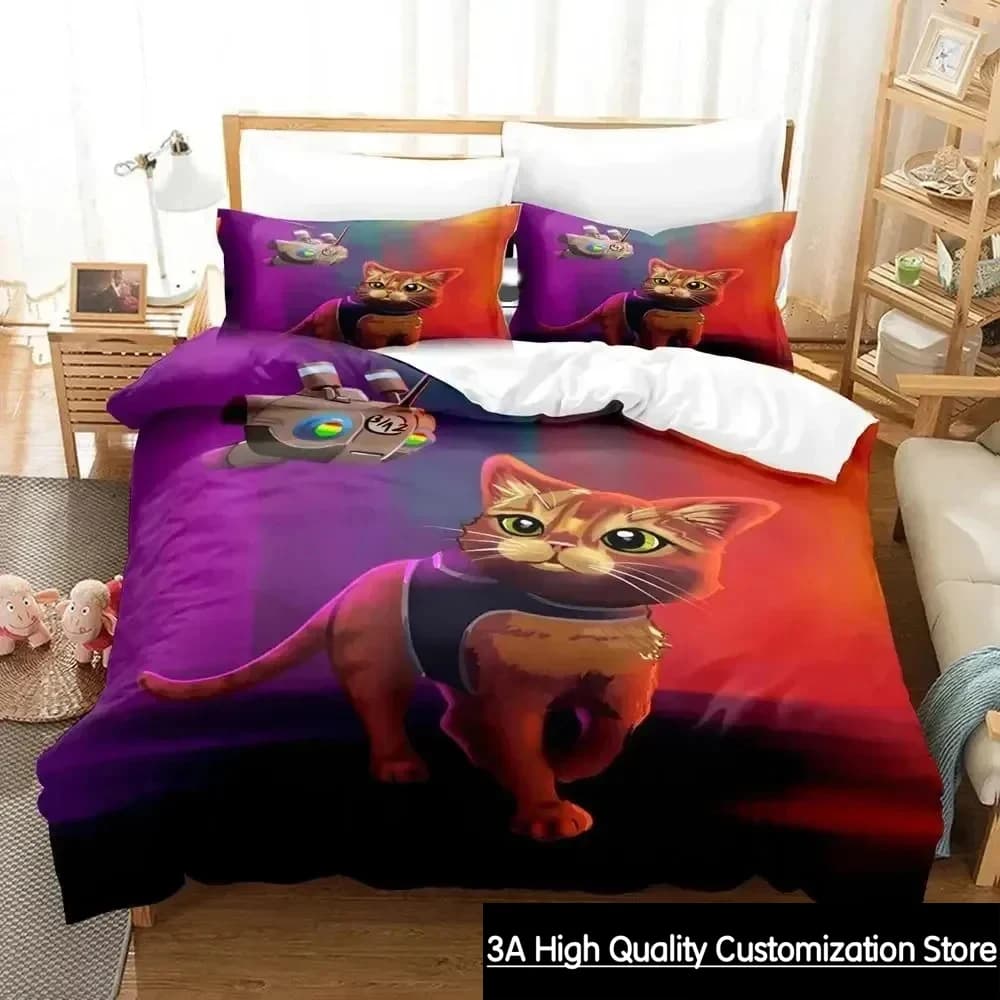 Stray Game Cat e Momo Set biancheria da letto Copripiumino Set letto Copripiumino Federa Trapunte King Queen Size Set biancheria da letto per ragazzi adulti