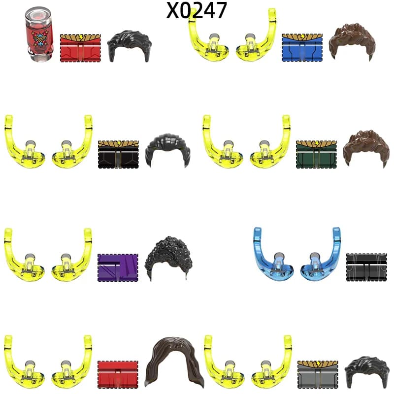 Set di Blocchi MOC X0247 con Armi, Pantaloni, Accessori per Capelli, Action Figure, Mantello, Bottiglia, Modellini, Regali e Giocattoli